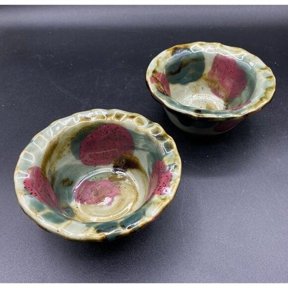 DK Clay 1996 Trinket Dish Salsa Dipping Sauce Bowl Pottery Drip Glaze Lot 2 B - Picture 5 of 11